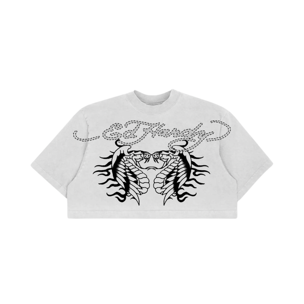Camiseta Cropped Ed Hardy Two Headed Snakes Branca