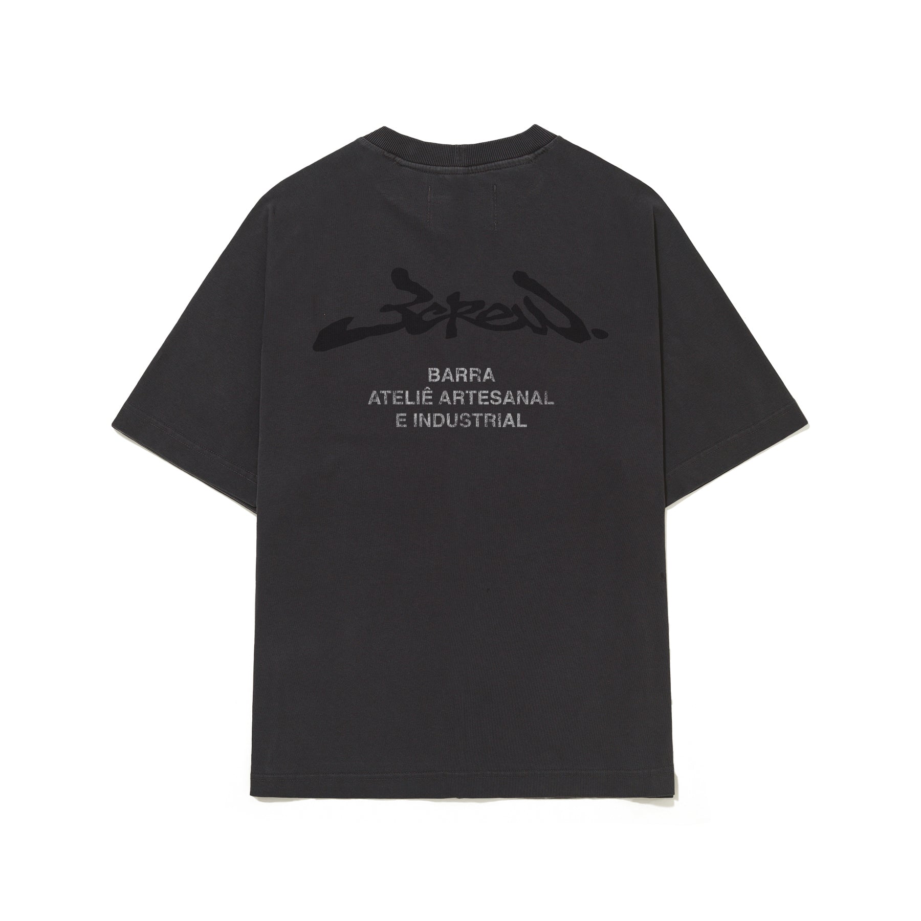 Camiseta Barra Crew Assinatura Atelie Preta Estonada