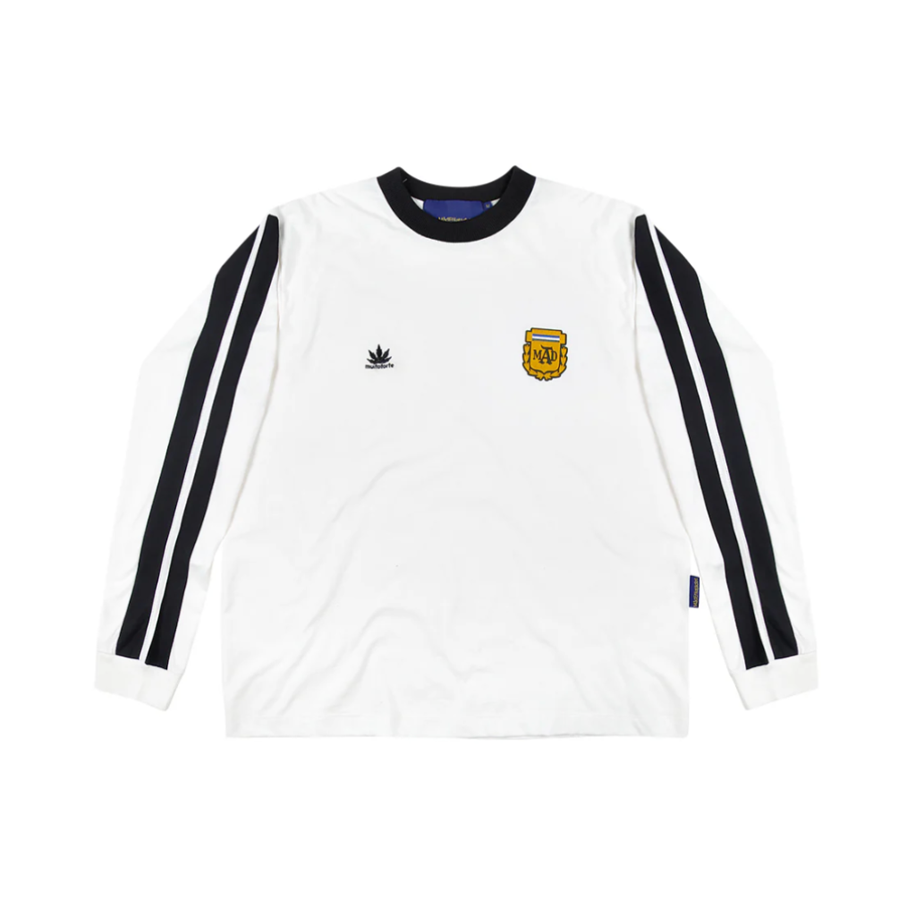 Camiseta Manga Longa Mad Enlatados x Maradona 4 Listras Muito Forte Off White