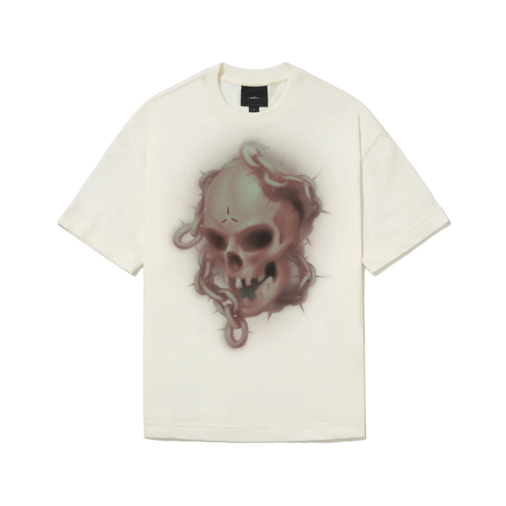 Camiseta Regular Elo em Comum Skull Off White