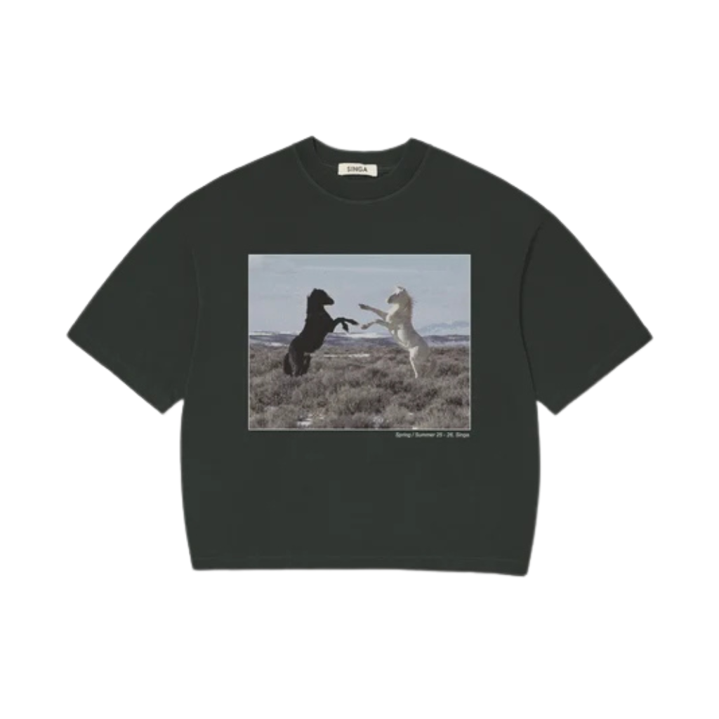 Camisetas Boxy Over Singa Wild Horses Preta Cationizada