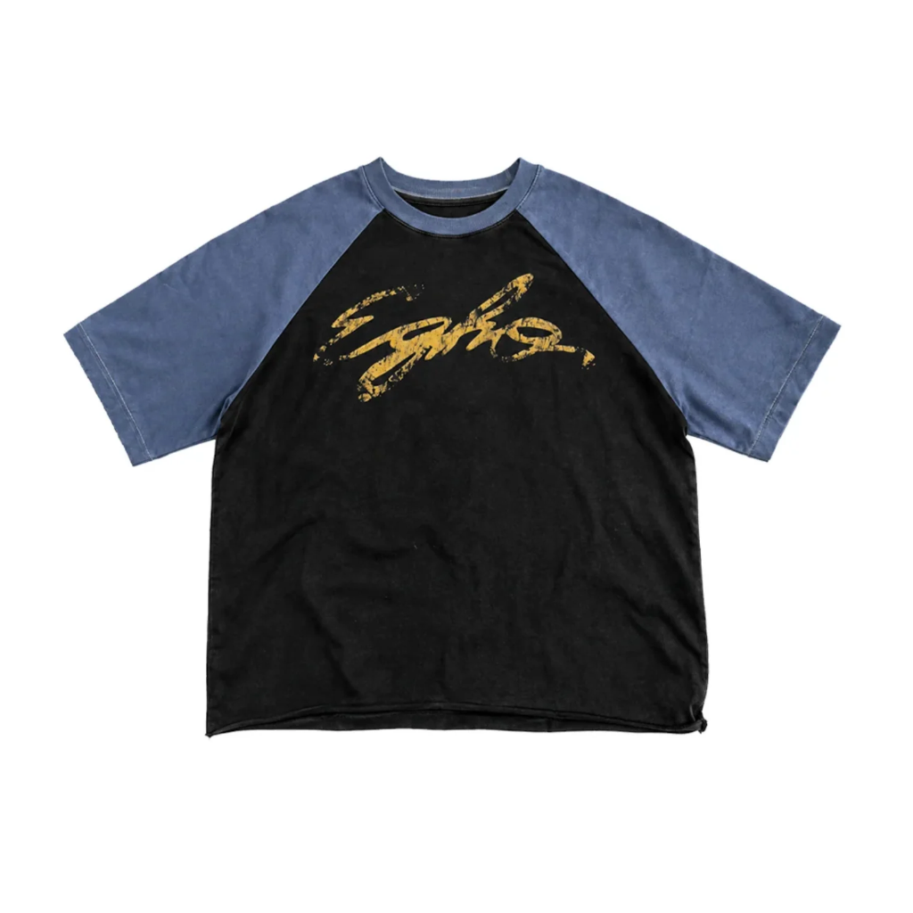 Camiseta Raglan Egho Script Logo Preta/Azul