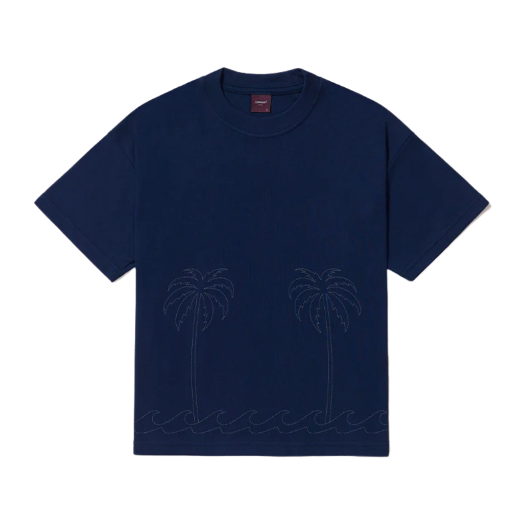 Camiseta Boxy Carnan Coconut Tree Azul Marinho