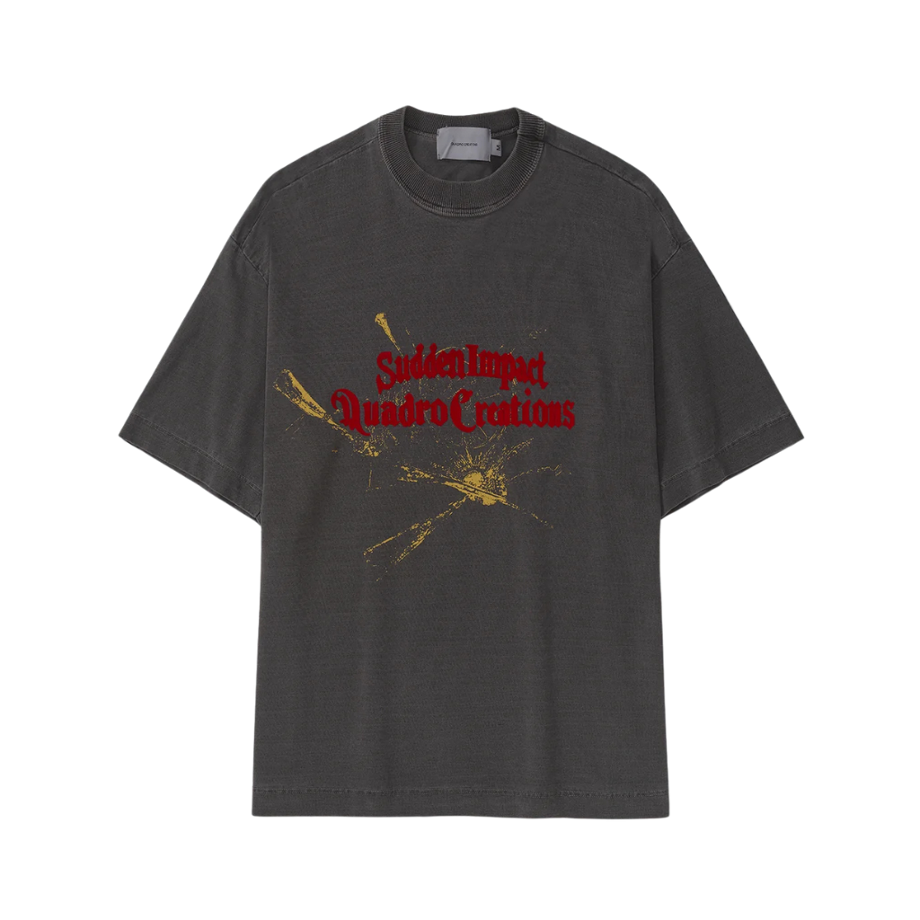 Camiseta Boxy Quadro Creations Sudden Impact MC Preta Estonada