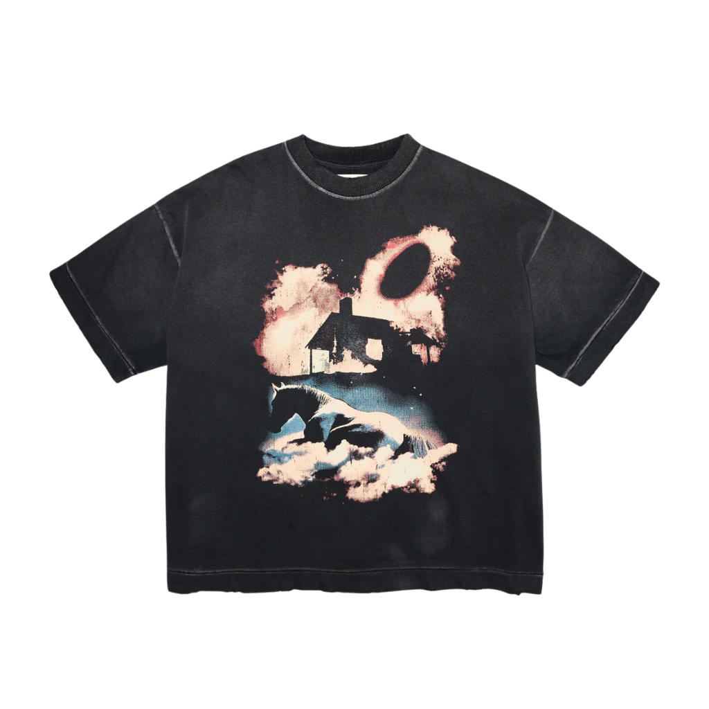 Camiseta Boxy Egho Wild Horse Prophecy Preta Estonada