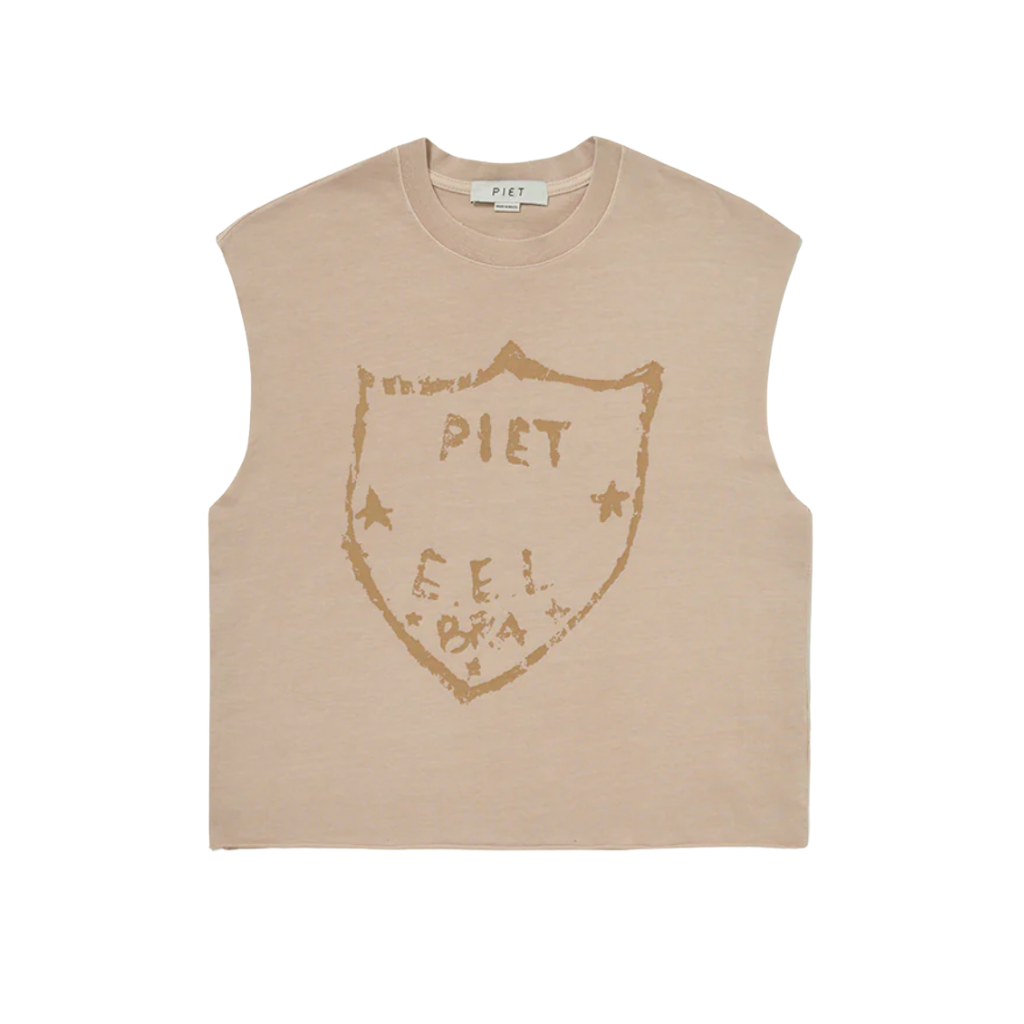 Camiseta Regata Oversized Piet Emblem Raw Edge Beige