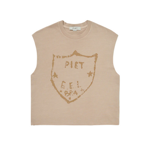 Camiseta Regata Oversized Piet Emblem Raw Edge Bege