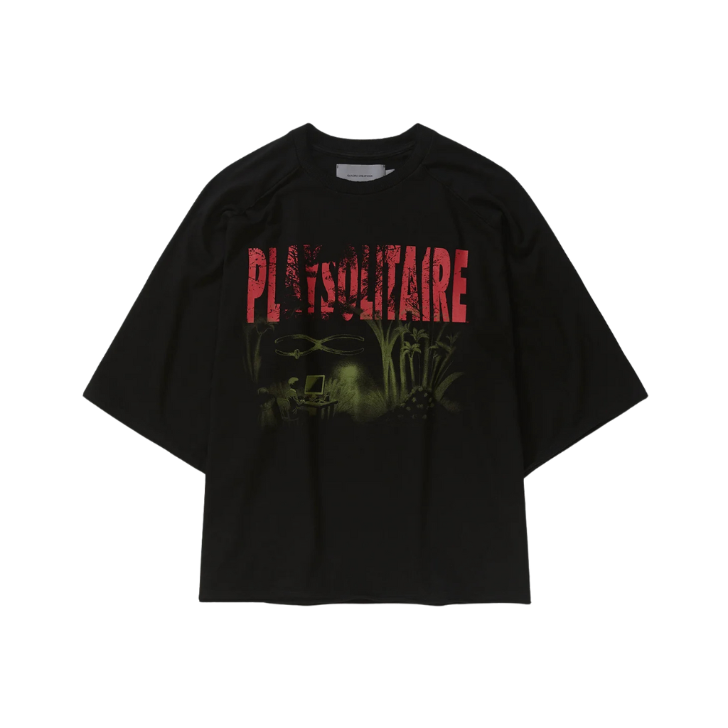 Camiseta Oversized Raglan Quadro Creations Piquet Playsolitaire Preta