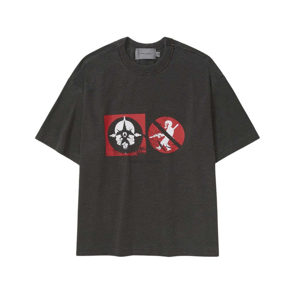 Camiseta Boxy Quadro Creations Sudden Impact Preta Estonada