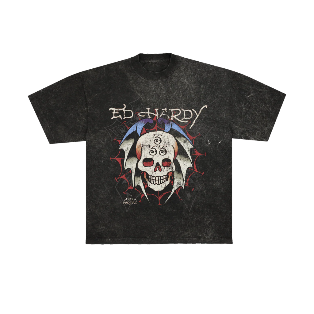 Camiseta Ed Hardy x Matue Bat Skull Preta Estonada