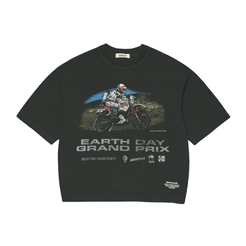 Camiseta Boxy Over Singa x Allglory  Earth Day Grand Prix Preta Estonada