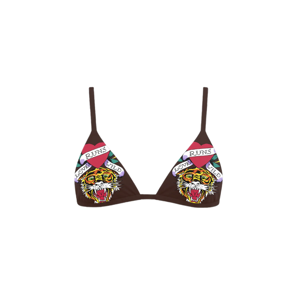 Top Biquini Ed Hardy Dupla Face Wild Love Marrom
