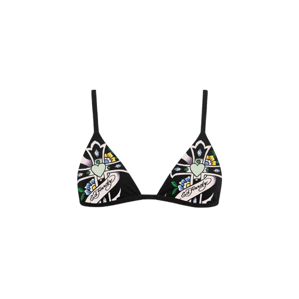 Top Biquini Ed Hardy Dupla Face Blue Heart Preto